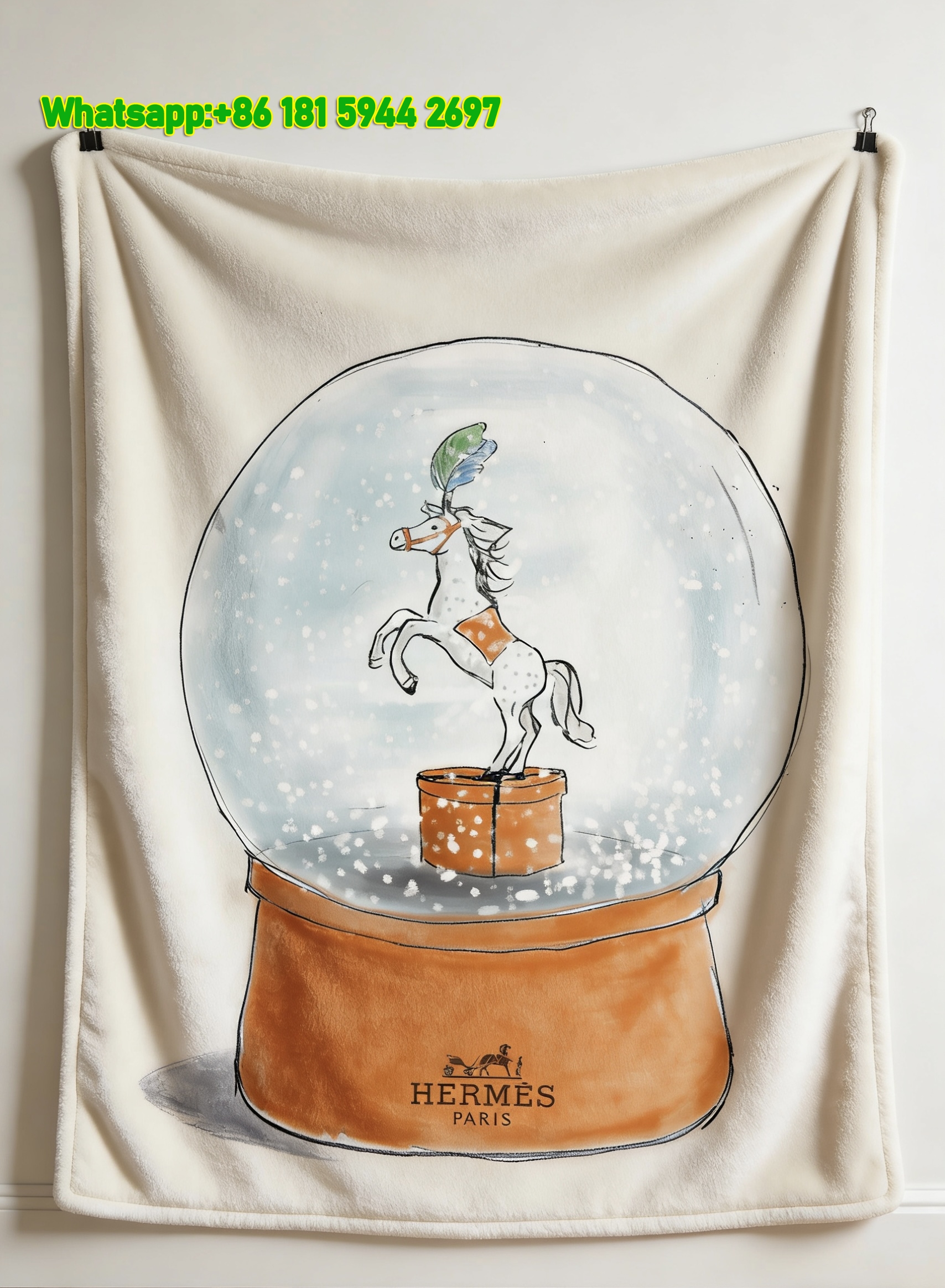 Hermès Inspired Horse Snow Globe Flannel Throw Blanket for Wall Decor & Sofa IMG_5435